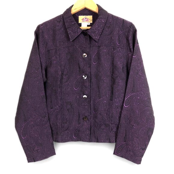 Vtg Barn Fly Women's Button Up Jacket Sz Medium Lightweight Purple Paisley - Picture 1 of 8